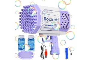 JONRRYIN Macchina Fare Bolle Automatica, 69 Buche Bubble Gun, Pistola Bolle Sapone, Giocattoli Creazione con Due Bottiglie Acqua Saponata Compleanno Festa Nozze Giochi Coperto e All'aperto (Purple)