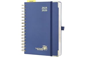 POPRUN Agenda 2025 2026 Journalier A5 21,5 x 14,5cm, 1 Page par Jour D'Août 2025 à Juil 2026 12 Mois, Planner Scolaire, Couverture Rigide Spirale, Règle et signet, Papier 80g/m², Bleu marine