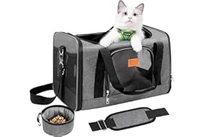 ROYPET Cat Carrier, Portable Pet Carrier Bag for Cats and Small Dogs, Foldable Soft Sided Cat Transport Carrier, Soft-Sided and Scratch-Proof mesh Cat Bag Pet Carriers, Travel Puppy Carrier(Grey)