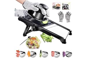DOMUCOLY Mandolina Affettatrice Professionale,Mandolina 3 in 1 Regolabile Affettaverdure.Julienne Affettatrice Taglierina per Cibo,Frutta e Verdura con Guanti di Sicurezza