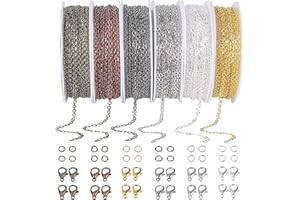 PP OPOUNT 60 Feet Necklace Chains 2 mm Jewelry Making Chains with 180 Open Jump Rings and 60 Lobster Clasps for Jewelry Making(6 Colors)