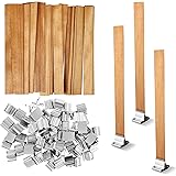 Firschoie 60 Pezzi stoppini per candele in legno, stoppino di legno per candele con 25 basi in metallo, 13 x 130 mm Realizza 