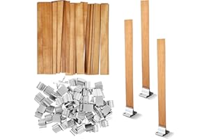 Firschoie 60 Pezzi stoppini per candele in legno, stoppino di legno per candele con 25 basi in metallo, 13 x 130 mm Realizza candele fatte a mano, Per realizzare candele artigianali, ecologiche