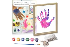 Fingerabdruck Set : Familien Handabdruck Set mit 6 Fingerfarben – Handabdruck Set Familie – Baby Abdruckset – Pfotenabdruck Set Katze und Hundepfoten Abdruck Set – Baby Fussabdruck Set – von Inovida
