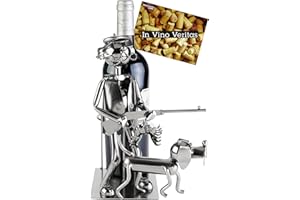 BRUBAKER Porte Bouteille de Vin Chasseur avec Chien de Chasse - Porte Bouteille en Métal - Cadeau de Chasse Figurine en Métal avec Chien - Porte Bouteille de Vin avec Carte Cadeau - Couleur : Argent