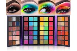 HQDA 72 Colors Eyeshadow Palette Makeup Set, Colourful Rainbow Neon Eye Eyeshadow Nude Shades Color Board Professional Eye Shadow Cosmetics