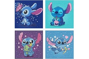 HECTICCORE 4 pezzi Stitch 5D DIY Diamond Painting Kit Completo, Strass Ricamo A Punto Croce Pittura Di Diamanti, Anime Pittura Diamante 5d Fai Da Te, Kit Pittura Diamante Con Numeri, Decorazione Per Casa Pareti