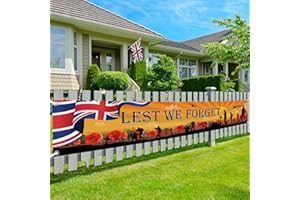 MEHOFOND 9.84x 1.64 ft Remembrance Day Decoration Banner Lest We Forget Veterans Memorial Day Hanging Decor for Outside Hanging Decoration Props Vj Day 80th Anniversary Flag 2025 Banner