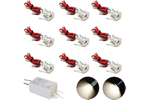 KPSLUCERNA Haixin - Faros LED pequeños, 9 unidades, 12 V, 1 W, luz de techo empotrada, para cocina, escaleras, armario, pasillo, iluminación DIY, luz blanca cálida, blanca fría, para vitrina, IP65