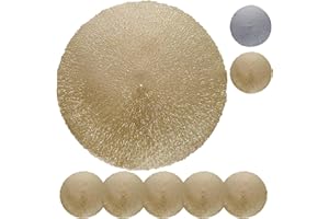MORAINJAY 6-częściowy zestaw złotych podkładek stołowych z PCW, wydrążone podkładki metalowe, okrągłe, nadają się do prania, odporne na wysokie temperatury, antypoślizgowe, na Boże Narodzenie, wesele