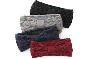 DRESHOW Femmes Chaud Tricoté Bandeau Hiver Oreille Plus Chaud Crochet Tête Enveloppe épais Polaire Doublure Cheveux Bandes, Taille unique, 4pcs Knot Style Set-B04UK
