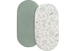 ‎SOARWG KIDS Spannbettlaken Kinderwagen 2er-Pack,Kinderwagen Matratzenbezug für Neugeborenes 100% Musselin-Baumwolle Moseskorb Stubenwagen Spannbetttuch Bezug Grün 83 x 43 cm