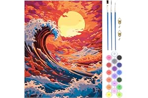 QENSPE Paint by Numbers Sea and Sun, DIY Adult Paint by Number Kits on Canvas, Landscape Oil Hand Painting with Brushes Paint Kits for Adults Art Crafts for Home Wall Decor 16x20in (Frameless)