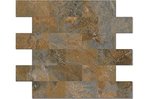 DEWOO Stick on Stone Wall Tiles Kitchen Peel and Stick Splashback Tiles Rock Panel 10-Sheet (13.5" x 11.4")