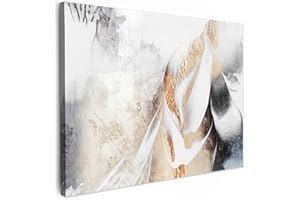 MuchoWow© Impression sur Toile Decoration Murale Peinture 70x50 cm Tableaux Decoratifs Muraux Décoration Chambre Luxe - Abstrait - Or - Blanc