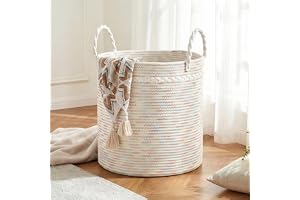 COSYLAND Förvaringskorg stor för vardagsrum, flätad tvättkorg av bomullsrep, ullkorg/leksakskorg, takkorg vardagsrum/korg för filtar, 40 × 25,5 cm, levande färger
