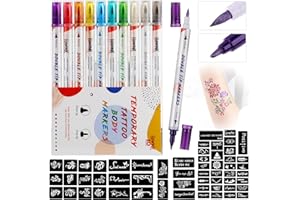 HAWINK Tatuaggi Temporanei Penna Kit con 10 Colori Tatuaggi Marcatori 56 Tattoo Grandi Stencil Tatuaggi Finti per Bambini Bambina Adulti Natale