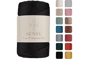 S SENSY Sensy Premium 5 mm 104 Yards Polyesterseil 100% Polypropylen-Kordel Makramee-Kordel 5 mm Häkeltasche Kordel Makramee Seil Häkelgarn Geschenk für Strickwaren (Schwarz)