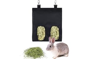 LENPESTIA Sac de Foin Lapin Sac a Foin Cochon d'Inde Sac Distributeur de Foin mangeoire à Foin pour Lapin Chinchilla Hamster Petits Animaux (2 fenêtres, Noir)