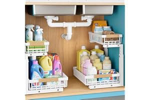 Jusdyrack - Pack de 2 organizador cocina de 2 Niveles, Organizador Bajo Fregadero Extraíble y de Servicio Pesado para Cocina y Baño,Blanco