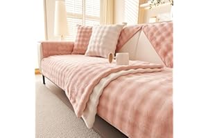 tianxinbaobei Velvet Couch Covers for Sofa, Plush Warm Sectional Sofa Covers Washable for 2-3 Cushion Couch,Non-slip L Shaped Slipcover Sofa Covers for Pet Dog Furniture Protector(1PC,Pink,35"x71")