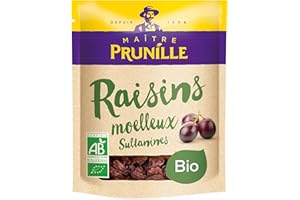 MAÎTRE PRUNILLE - Raisins Secs Moelleux Sultanine - Fruits Secs Bio - Riches En Nutriments - Pour Un Snack Ou À Cuisiner - Issus De L'Agriculture Biologique - Sachet 250 g