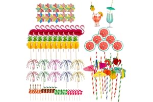 SINRAD Decorazioni per Cocktail,90 Pezzi Decorazioni per Bevande per Feste,Bastoncini per Fuochi D'artificio,Fenicottero 3D,Bastoncini di FruttaIdeale per Feste Estive Feste di Matrimonio Bar