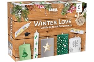 KREUL 49759 - Candle Pen 6er Set Winter Love, 6 x 29 ml, feine Malspitze, Farben mit Bienenwachs zum Verzieren und Bemalen von Kerzen