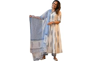 VASTRAGHAR Kurta-Set für Damen, indische Tunika, Oberteile, Baumwolle oder Viskose, Kurti mit Palazzo-Hose, Partykleidung - Beige