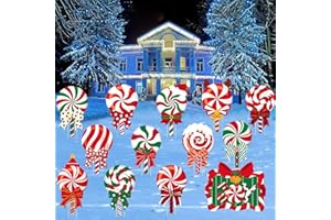 JOLCEEY 13pcs Christmas Candy Yard Signs, Plastic Xmas Candy Lawn Signs with Stakes for Christmas Outdoor Lawn Garden Decorations