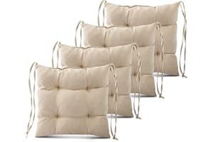 MG Design Set of 4 Garden Chair Cushions with Ties – 16 x 16 in (40x40 cm) – Soft & Durable Outdoor Seat Pads