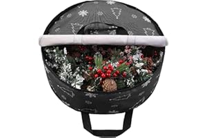 YiYa Christmas Wreath Storage Bag 60CM Waterproof Garland Storage Box Christmas Wreath Storage Container With Handles Card Slot for Xmas Holiday (Black）