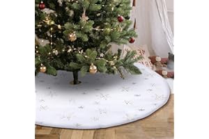 JOYUE Weihnachtsbaumdecke Rund 78 cm Weihnachtsbaumrock mit Silber Schneeflocken, Weihnachtsbaum Rock Weiß Plüsch Kunstfell, Christbaumdecke, Christbaumständer Decke für Weihnachten (Silber)