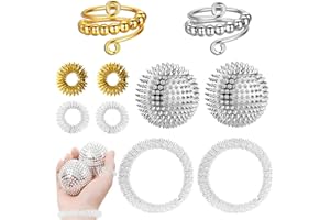 ElevaPulse 10 Stück Skills Set, 2 Verstellbare Anti Stress Ring, 2 Igelball Massageball, 4 Akupressur Ring, 2 Massage Armbände, Für Stress Relief Oder Massage