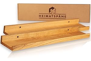 ‎HEIMATSPÄNE Heimatspäne 2er-Set Bilderleiste Holz 60cm – Echtes Eichenholz, freischwebende Regalbretter inkl. Schraubenabdeckung aus Echtholz – handgemachtes Wandregal, Holzregal Eiche massiv