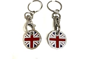 UK Phoenix Trolley Token New £1 Coin Shape 12 Sided Shopping Cart Key Ring Release Shop Locker Keychain (2 x Union Jack)