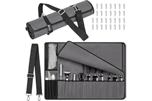 OUUTMEE Professional Chefs Knife Roll Bag 14 Slots | Waxed Canvas Knife Bag | Waterproof Knives Case Storage Tote for Camping, Hiking | Culinary Tool Roll Carrier | Gifts for Men Dad Father (Grey)