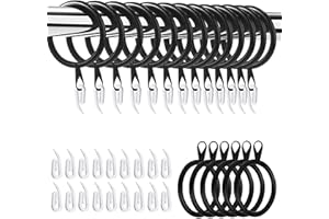 Hommakr 50 Pack 38mm Large Curtain Rings and Hooks – Bigger Metal Rings with Plastic Hooks for Window Rods, Decorative Drapery – Durable & Rustproof - Black