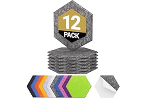 12 Pack Hexagon Acoustic Panels Self-adhesive, TONOR 12"x10"x0.4" High Density Sound Proofing Panels for Walls, Sound Deadening Insulation Treatment Sound Absorbing for Studio, Office, Home, Grey