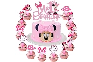 YOGARTH 25 Stück Min-ni Mous Tortendeko 1. Geburtstag Mädchen, Min-ni Maus Cake Topper 1. Geburtstag, Kuchen Deko Set, Happy Birthday Topper für Mädchen Geburtstag Kuchen Dekoration (C)