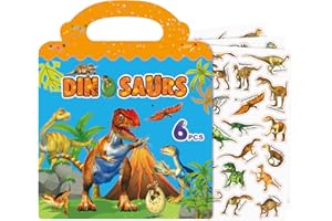 MEAFENG 212 szt. dinozaurów wielokrotnego użytku naklejki książki i arkusze dla dzieci 2-4, wodoodporne naklejki dla małych dzieci i naklejki okienne