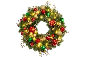 ‎AVOALRE Avoalre 40cm Wieniec świąteczny ze światłami Światło zasilane bateryjnie z timerem 8 trybów Rozświetlony na drzwi wejściowe Kominek Ściana Festiwal Bożego Narodzenia Świąteczny wystrój domu