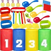 Yucoolili 4 in 1 Sports Day Kit Outdoor Game Party | Sack Race Egg Spoon Bean Bag Toss 3-Legged Racing Game Interactive Game