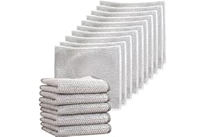 RABLUE 10Pcs Multipurpose Wire Dishwashing Rags for Wet and Dry, Dish Cloths for Washing Up Reusable Dishwashing Kitchen Towels, Lint Free Duster Cloth Non-Scratch Wire Dishcloth (Single Layer, 10Pcs)