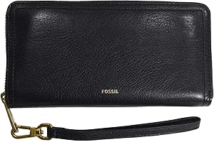 Fossil Logan RFID damski portfel zapinany na zamek błyskawiczny 19,7 cm szer. x 1,9 cm szer. x 10,2 cm wys, czarny, 19.685 cm x 1.905 cm x 10.16 cm