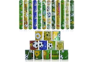 Annauiy 24Pcs Pulseras de Bofetadas,Slap Pulseras de Juguete para Niños,Bandas de Bofetadas Temática Dinosaurio/Tiburón/Fútbol,Regalo de Fiesta de Cumpleaños para Niños y Niñas