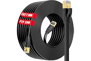 SOIBKE Kabel Ethernet 20m ekranowany, Cat 7 Kabel Sieciowy 20 Metrów Szerokopasmowy 20m z Płaskim światłowodem, Kabel Gigabit Internet LAN 600MHz S/FTP, kompatybilny z routerem, przełącznikiem (20 klipsów)