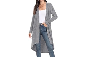 GRECERELLE Women's Long Lightweight Cardigan Long Sleeve Button Down Loose Outwear Cardigans Jacket with Pockets for Ladies UK