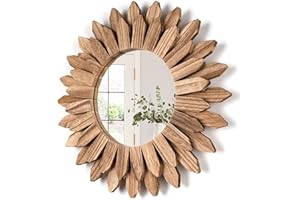 Emfogoo Espejos Decorativos de Pared, Espejo Redondo Madera Pequeños, Bohemia Decoracion Habitacion, Espejo Decorativo Pared para Salones, Baño, Dormitorios, Recibidor