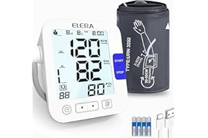 Large Screen Blood Pressure Monitor, ELERA Extra Large Cuff 32-52 cm Blood Pressure Machine for Home Use, Upper Arm BP Cuff Kit with Backlight LCD & HR Detection, Two User Mode